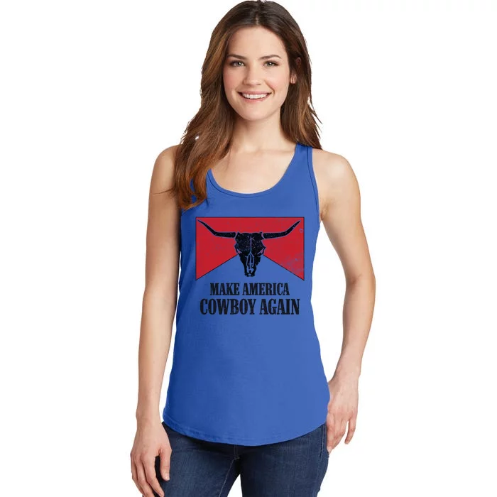 Retro Bull Skull Western Life Makes America A Cow Again Gift Ladies Essential Tank