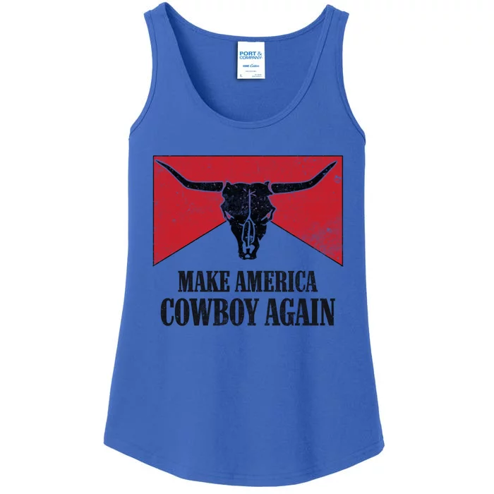 Retro Bull Skull Western Life Makes America A Cow Again Gift Ladies Essential Tank