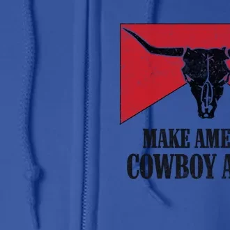 Retro Bull Skull Western Life Makes America A Cow Again Gift Full Zip Hoodie