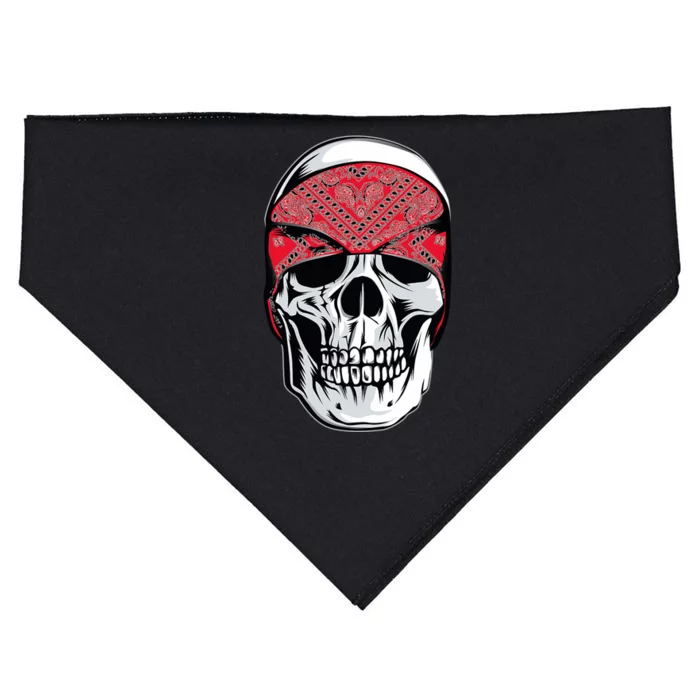 Red Bandana Skull Gangster Og Biker Graphic Skull Face USA-Made Doggie Bandana