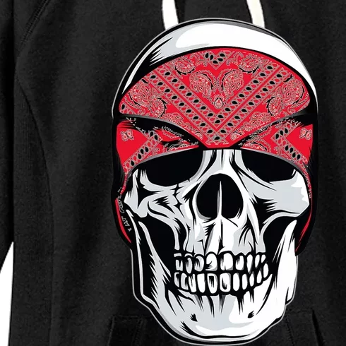 Red Bandana Skull Gangster Og Biker Graphic Skull Face Women's Fleece Hoodie