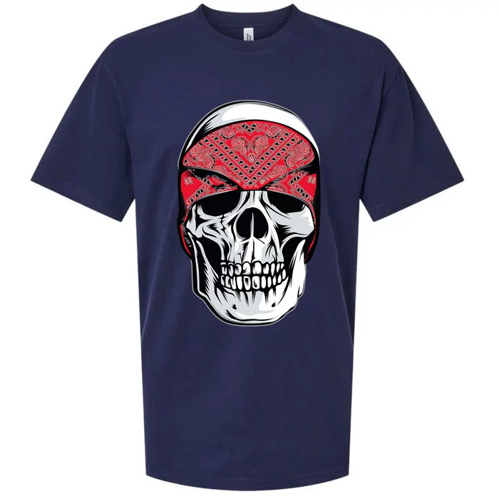 Red Bandana Skull Gangster Og Biker Graphic Skull Face Sueded Cloud Jersey T-Shirt