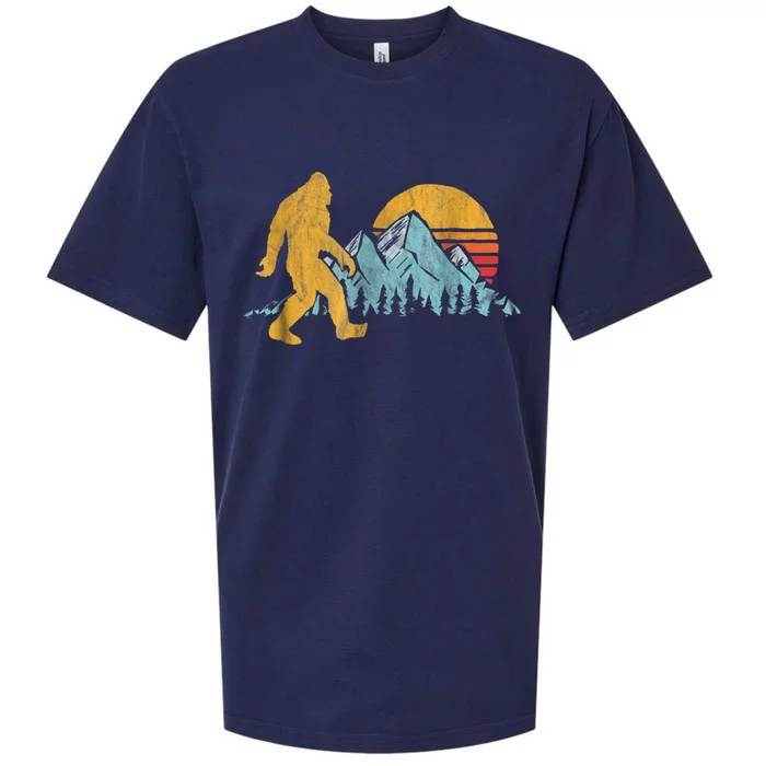 Retro Bigfoot Silhouette Mountain Sun Sueded Cloud Jersey T-Shirt