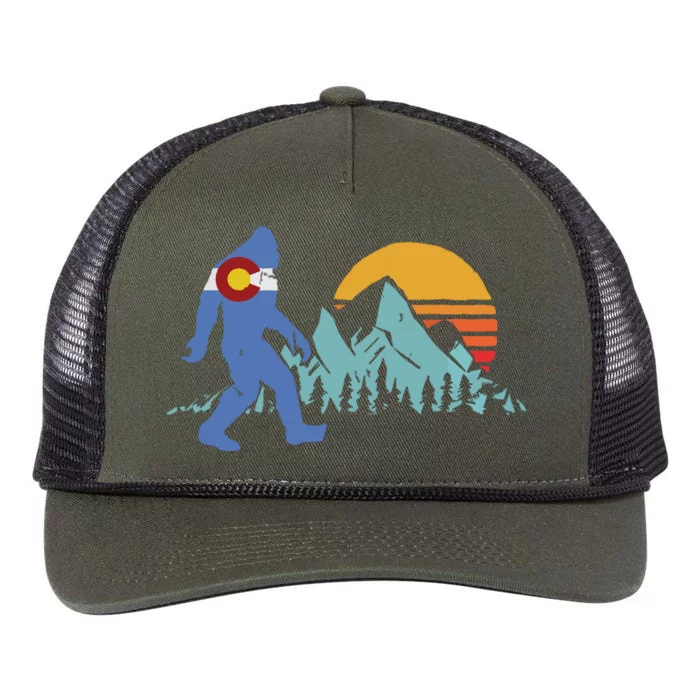 Retro Bigfoot Sun Mountain State Flag Of Colorado Graphic Retro Rope Trucker Hat Cap