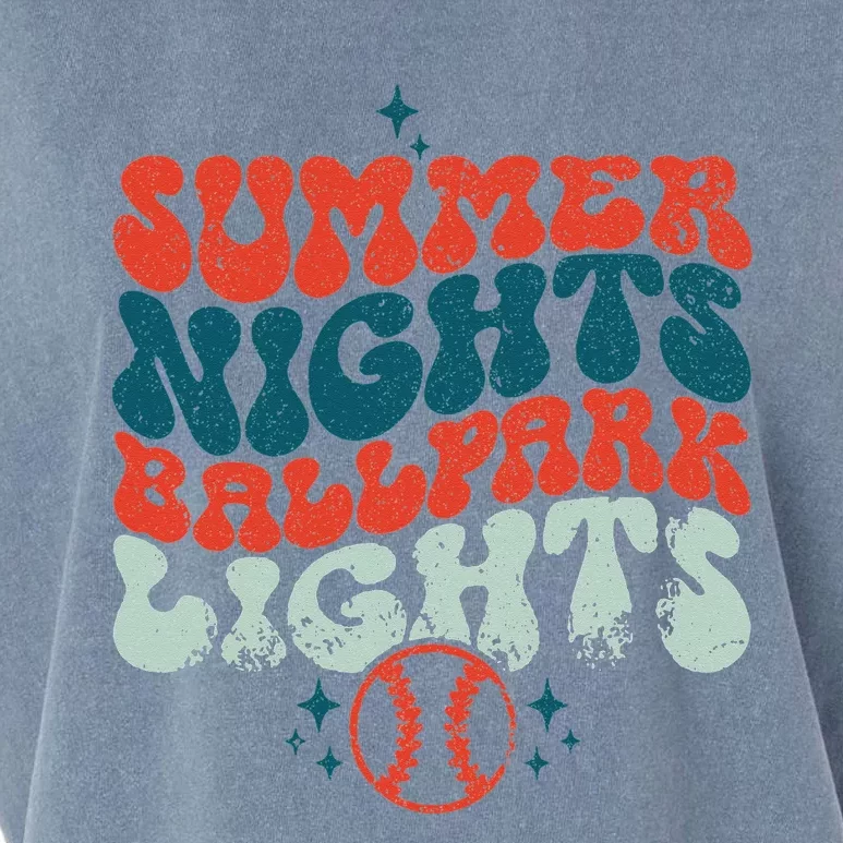 Retro Baseball Summer Nights Ballpark Lights Baseball Mom Garment-Dyed Women's Muscle Tee