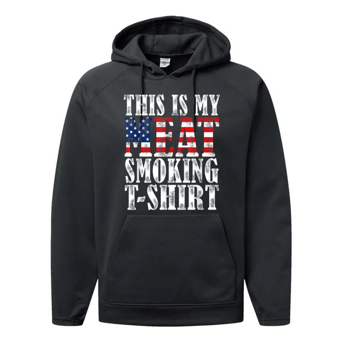 Retro BBQ Smoker Vintage US Flag This Is My Meat Smoking Performance Fleece Hoodie