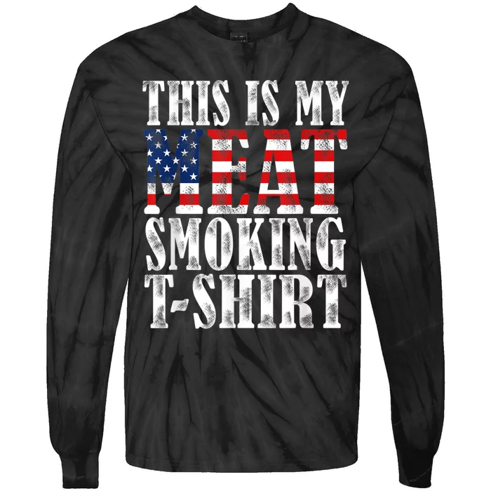 Retro BBQ Smoker Vintage US Flag This Is My Meat Smoking Tie-Dye Long Sleeve Shirt