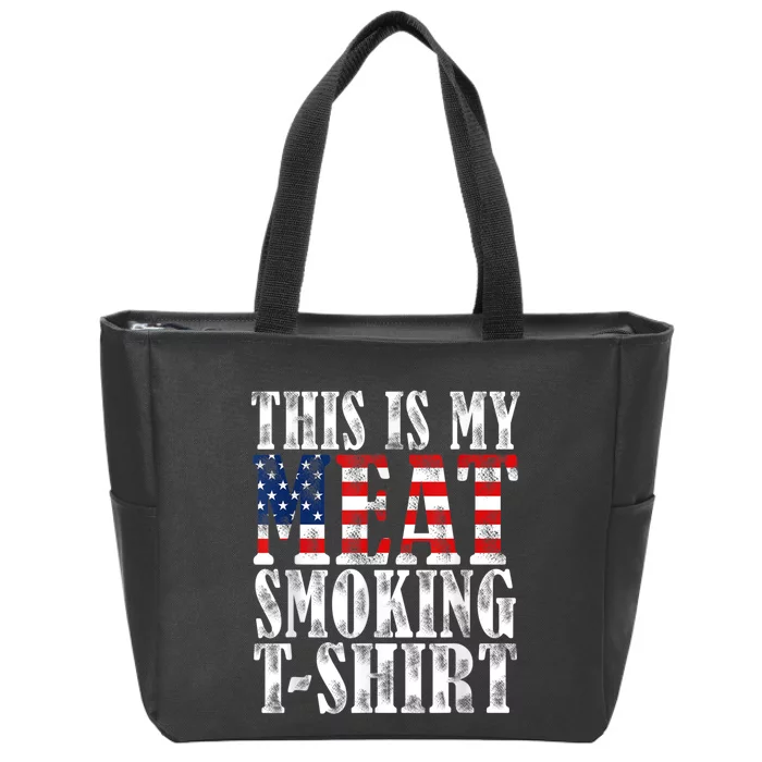 Retro BBQ Smoker Vintage US Flag This Is My Meat Smoking Zip Tote Bag