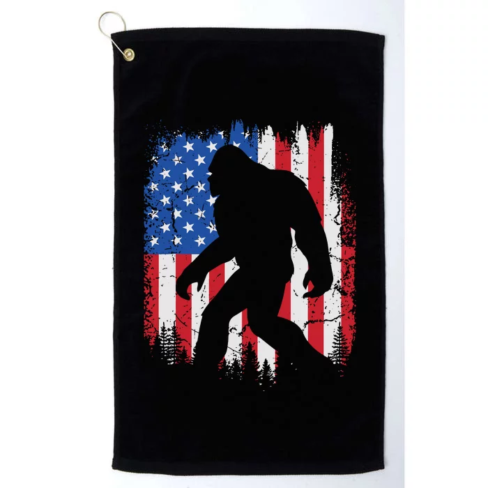 Retro Bigfoot Silhouette USA Flag Sasquatch Lovers July 4th Platinum Collection Golf Towel