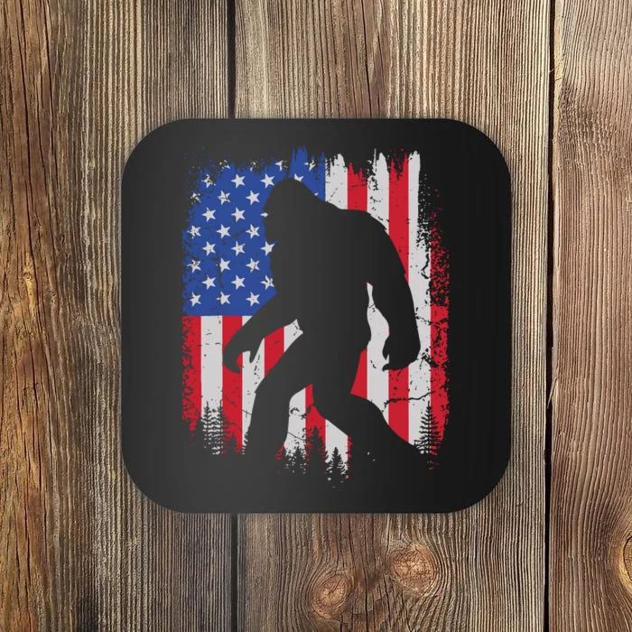 Retro Bigfoot Silhouette USA Flag Sasquatch Lovers July 4th Coaster