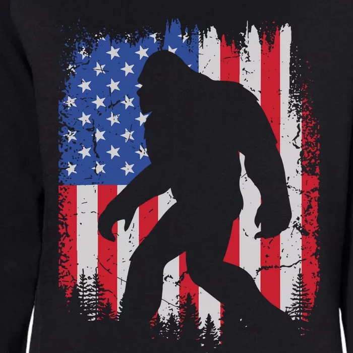 Retro Bigfoot Silhouette USA Flag Sasquatch Lovers July 4th Womens California Wash Sweatshirt