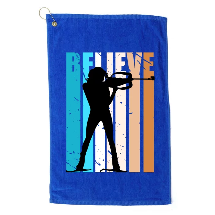 Retro Biathlon Shooting Guns Skiing Female Gift Platinum Collection Golf Towel