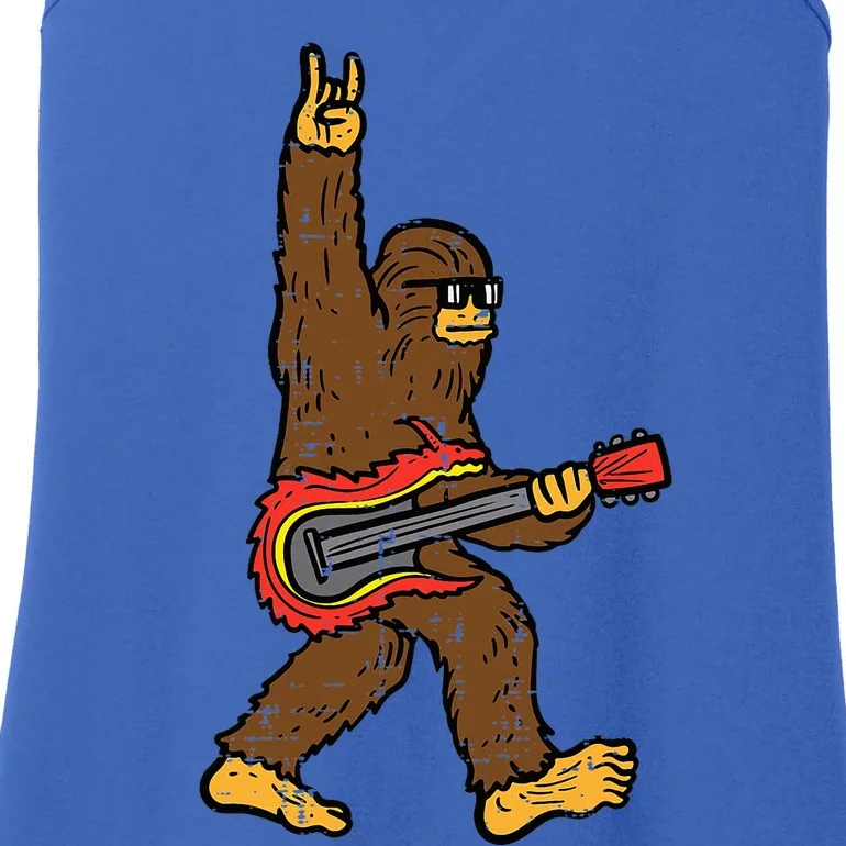 Rocker Bigfoot Sasquatch Guitar Rocknroll Rock Ladies Essential Tank