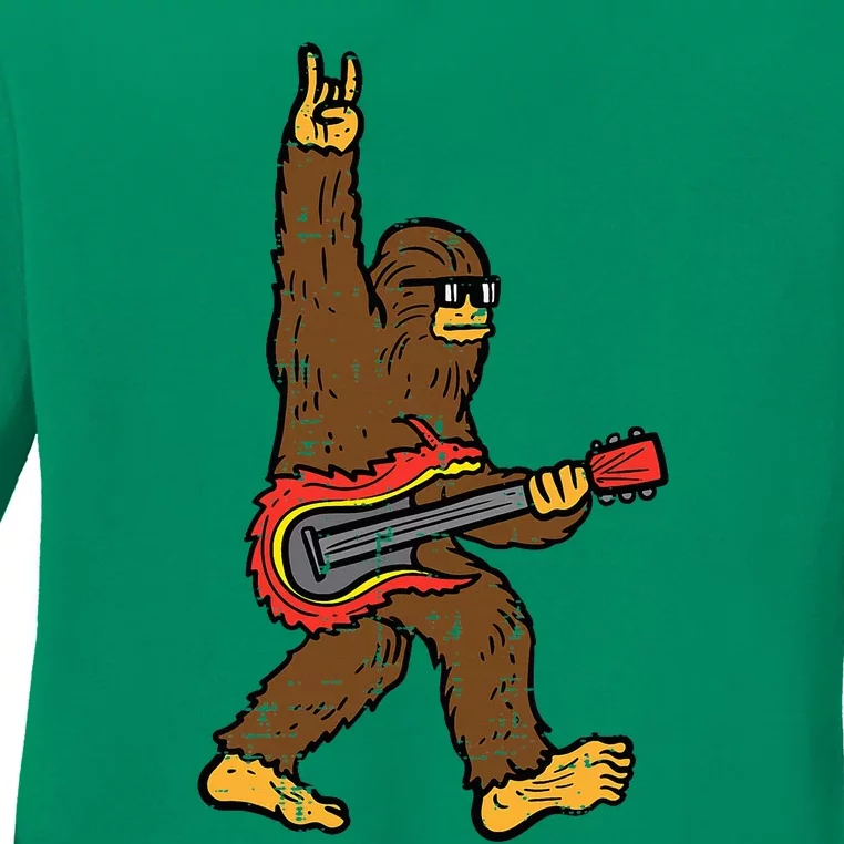 Rocker Bigfoot Sasquatch Guitar Rocknroll Rock Ladies Long Sleeve Shirt