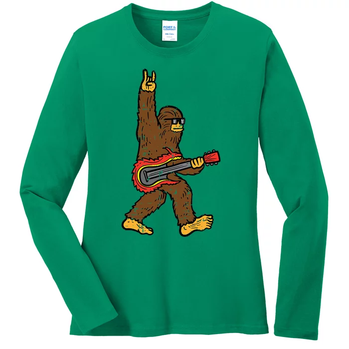 Rocker Bigfoot Sasquatch Guitar Rocknroll Rock Ladies Long Sleeve Shirt