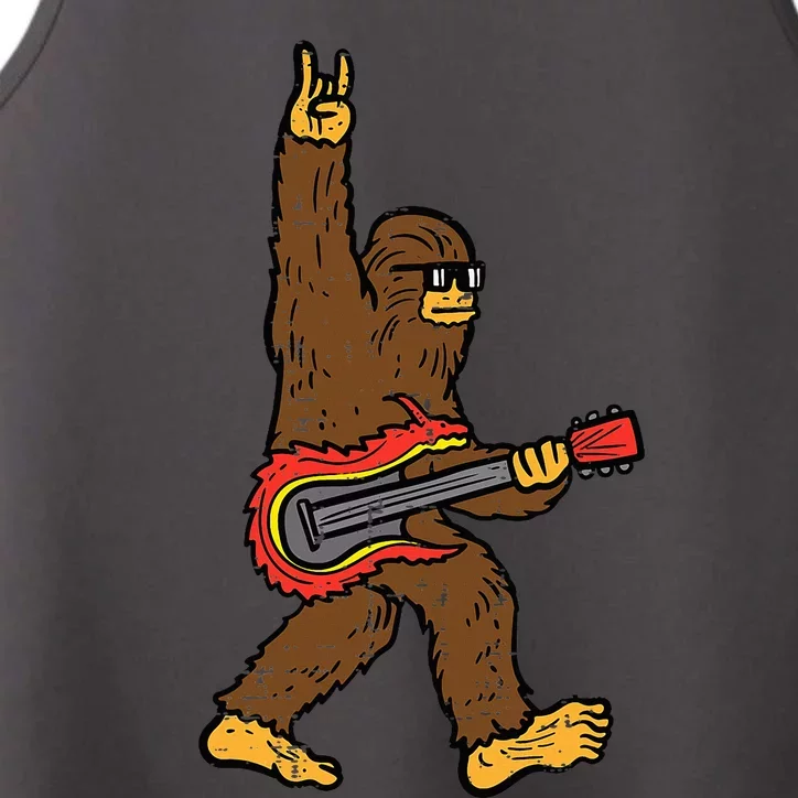 Rocker Bigfoot Sasquatch Guitar Rocknroll Rock Performance Tank