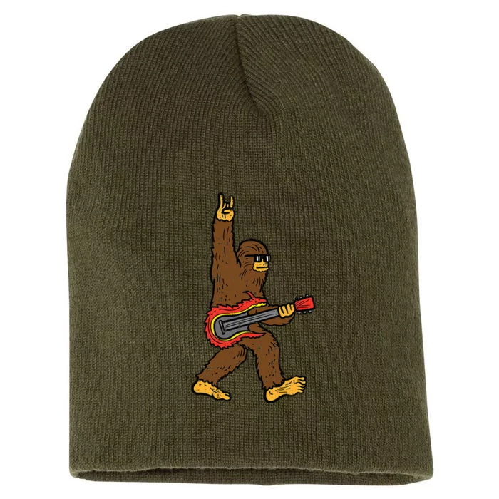 Rocker Bigfoot Sasquatch Guitar Rocknroll Rock Short Acrylic Beanie