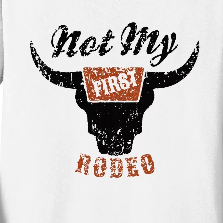 Retro Bull Skull Not My First Rodeo Western Country Cowboy Kids Long Sleeve Shirt