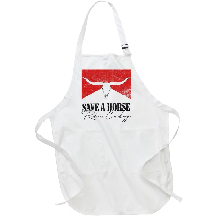 Retro Bull Skull Western Country Save A Horse Ride A Cowboy Full-Length Apron With Pocket