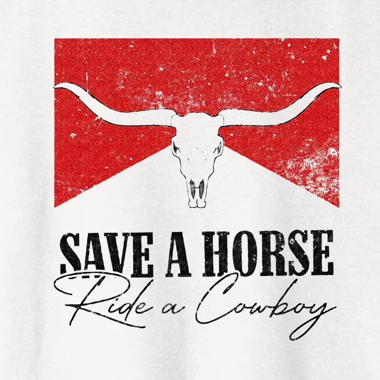 Retro Bull Skull Western Country Save A Horse Ride A Cowboy Women's Crop Top Tee