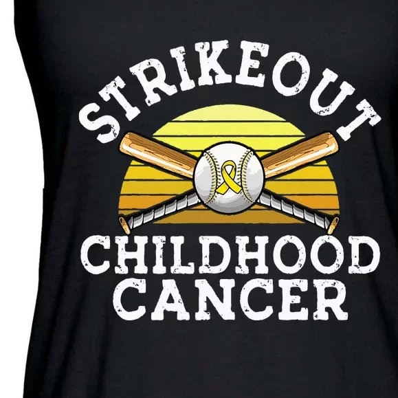 Retro Baseball Strikeout Childhood Cancer Awareness Ribbon Ladies Essential Flowy Tank