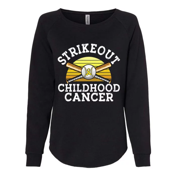 Retro Baseball Strikeout Childhood Cancer Awareness Ribbon Womens California Wash Sweatshirt