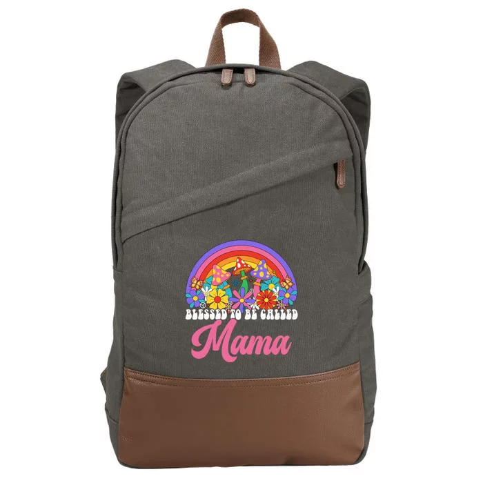 Retro Blessed To Be Called Mama Rainbow Groovy Hippie Flower Gift Cotton Canvas Backpack