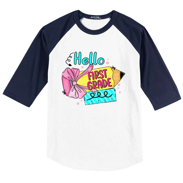 Retro Back To School Hello First Grade Baseball Sleeve Shirt