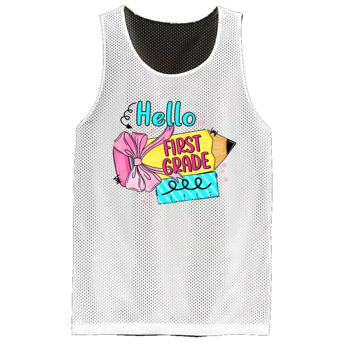 Retro Back To School Hello First Grade Mesh Reversible Basketball Jersey Tank