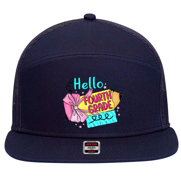 Retro Back To School Hello Fourth Grade 7 Panel Mesh Trucker Snapback Hat