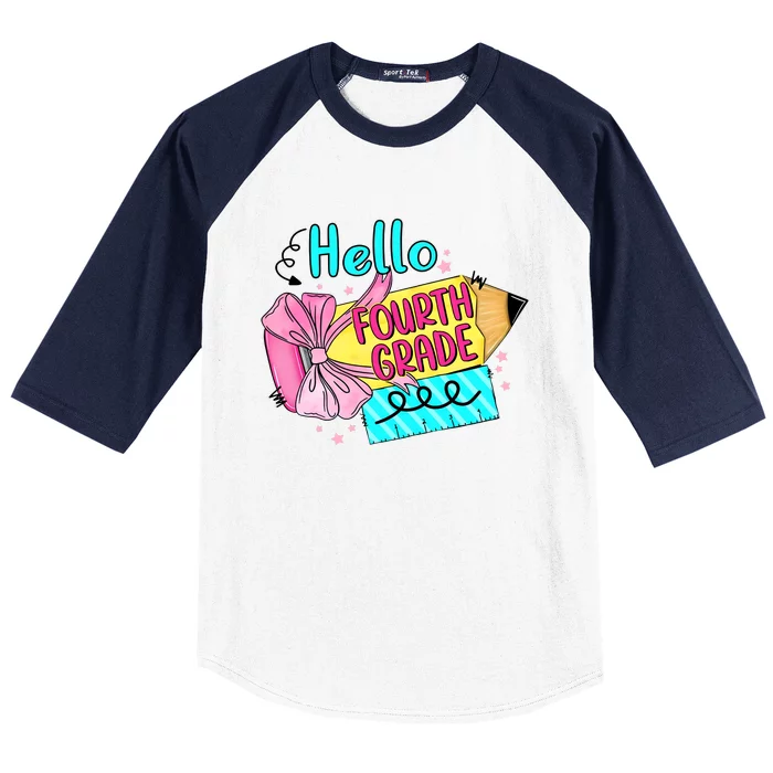 Retro Back To School Hello Fourth Grade Baseball Sleeve Shirt