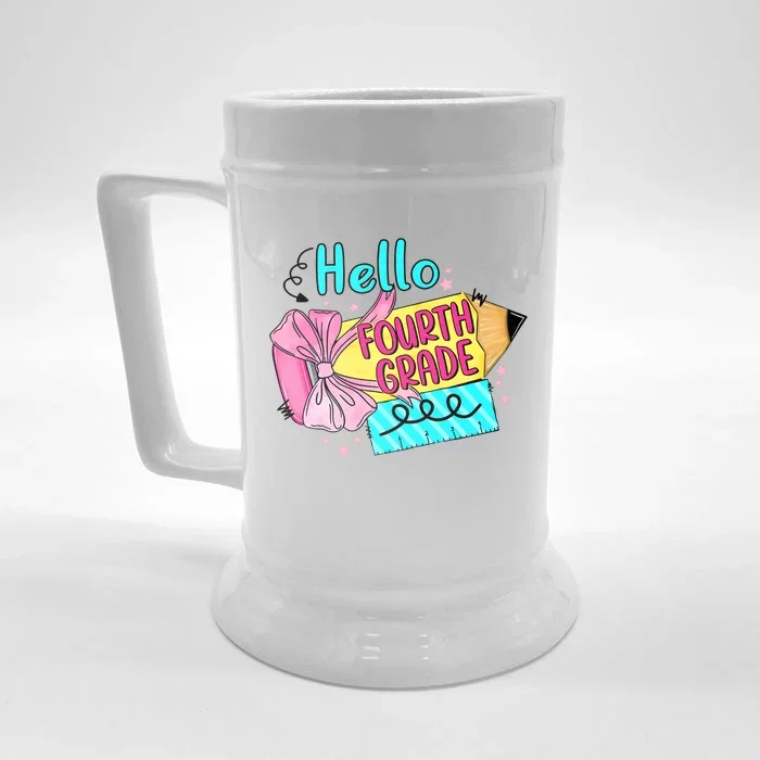 Retro Back To School Hello Fourth Grade Front & Back Beer Stein