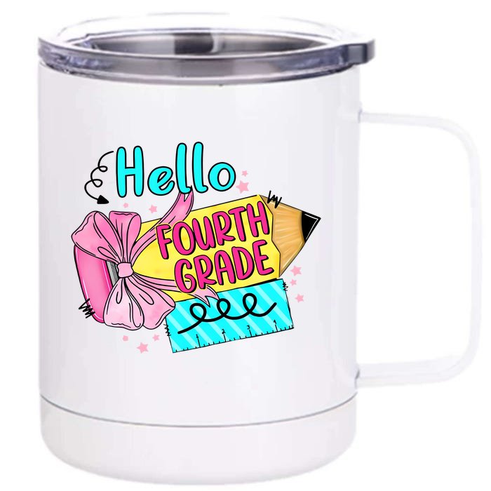 Retro Back To School Hello Fourth Grade Front & Back 12oz Stainless Steel Tumbler Cup