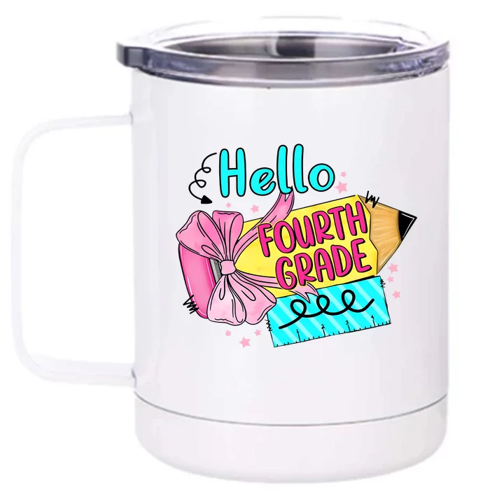 Retro Back To School Hello Fourth Grade Front & Back 12oz Stainless Steel Tumbler Cup