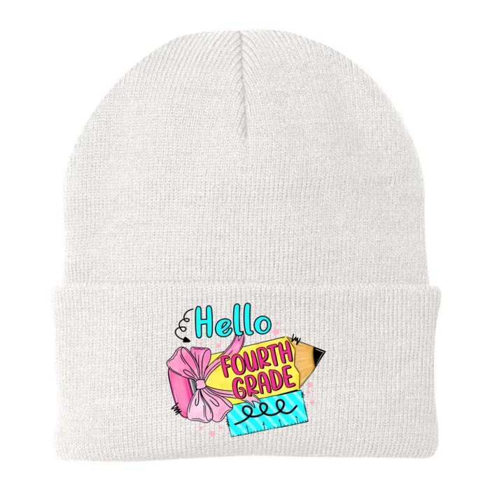 Retro Back To School Hello Fourth Grade Knit Cap Winter Beanie