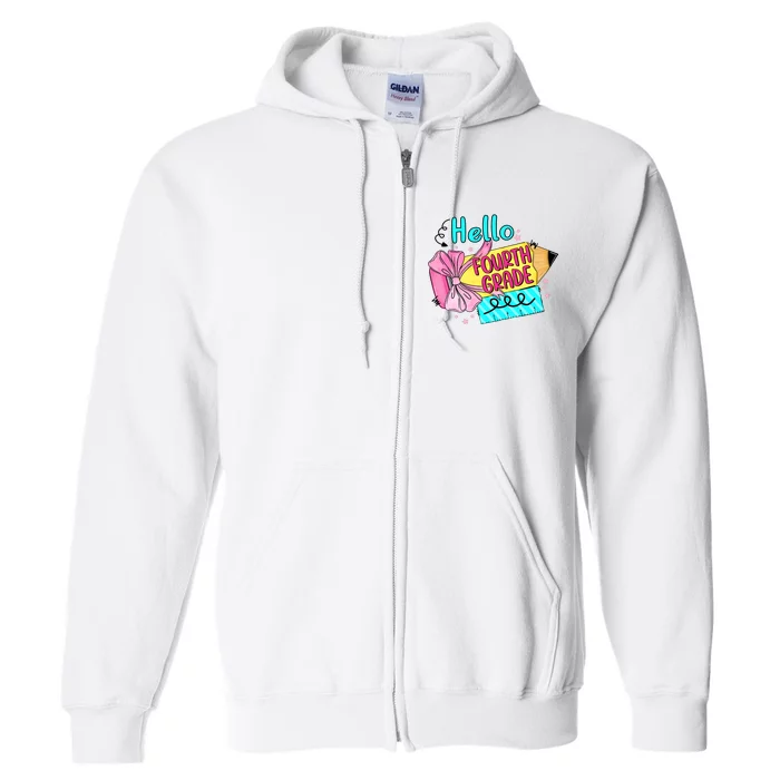 Retro Back To School Hello Fourth Grade Full Zip Hoodie