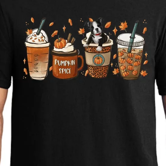 Retro Boston Terriers Lover Pumpkin Spice Coffee Warm Autumn Cool Gift Pajama Set