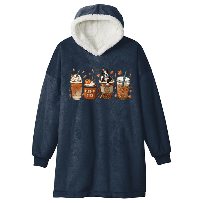 Retro Boston Terriers Lover Pumpkin Spice Coffee Warm Autumn Cool Gift Hooded Wearable Blanket