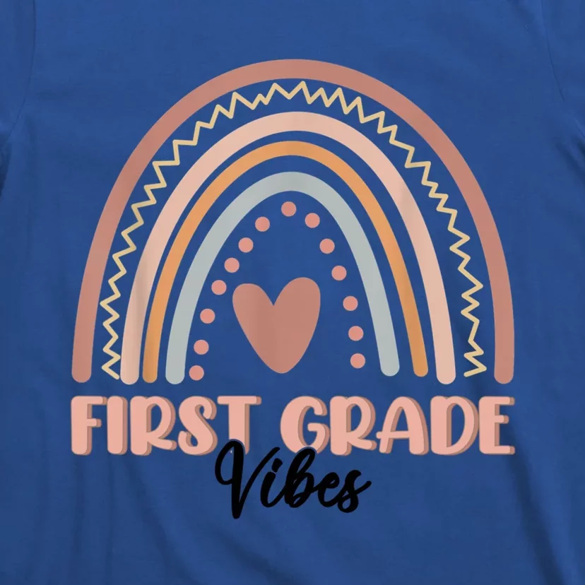 Retro Back To School Teacher First Grade Vibes Rainbow Gift T-Shirt