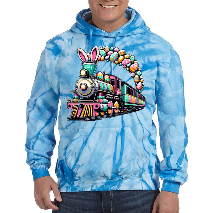 Railroad Bunny Train Easter Egg Easter Tie Dye Hoodie