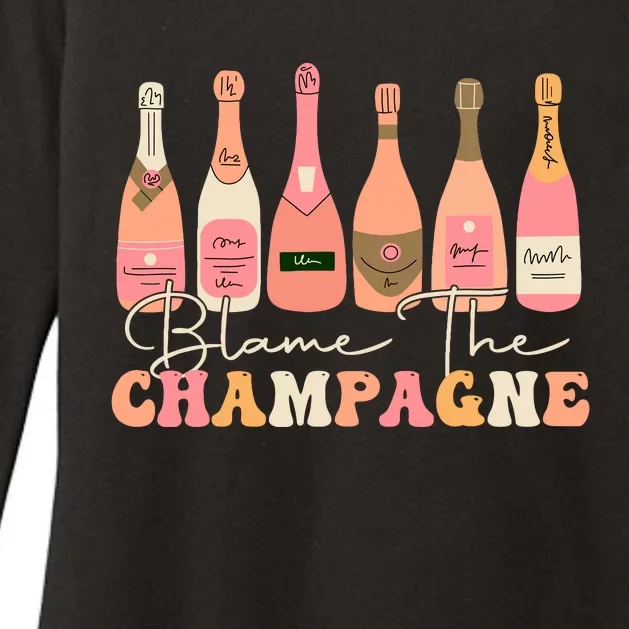 Retro Blame The Champagne Happy New Year 2024 Party Friends Womens CVC Long Sleeve Shirt