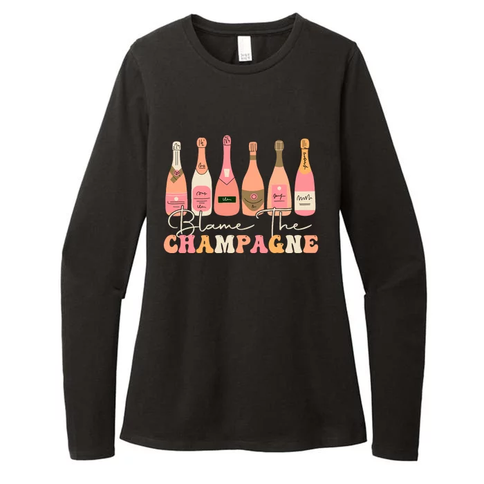 Retro Blame The Champagne Happy New Year 2024 Party Friends Womens CVC Long Sleeve Shirt