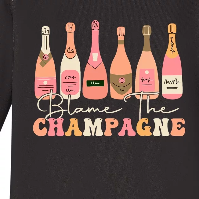 Retro Blame The Champagne Happy New Year 2024 Party Friends Baby Long Sleeve Bodysuit