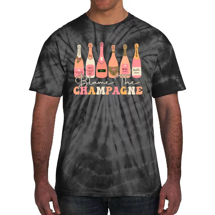 Retro Blame The Champagne Happy New Year 2024 Party Friends Tie-Dye T-Shirt