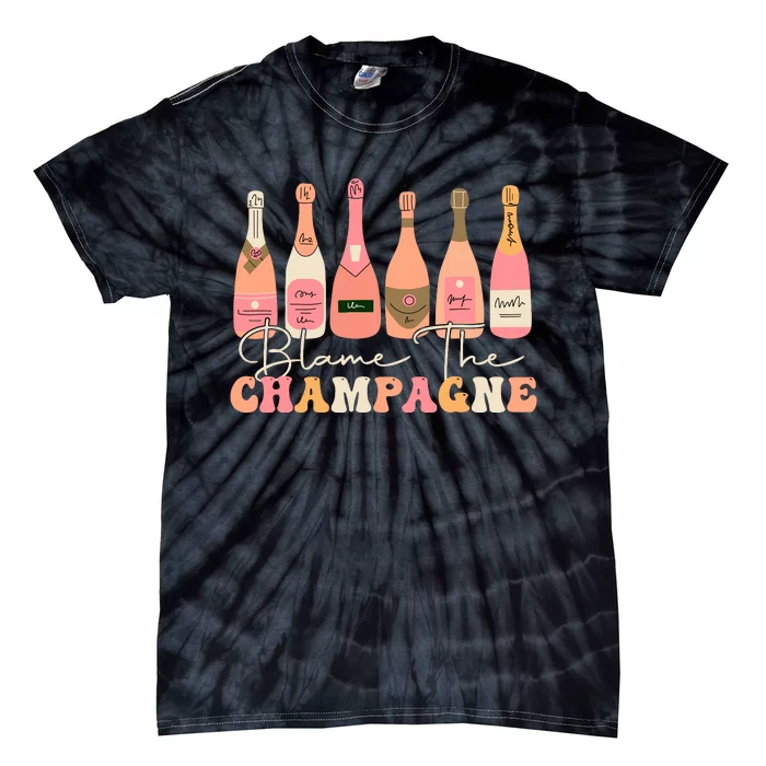 Retro Blame The Champagne Happy New Year 2024 Party Friends Tie-Dye T-Shirt