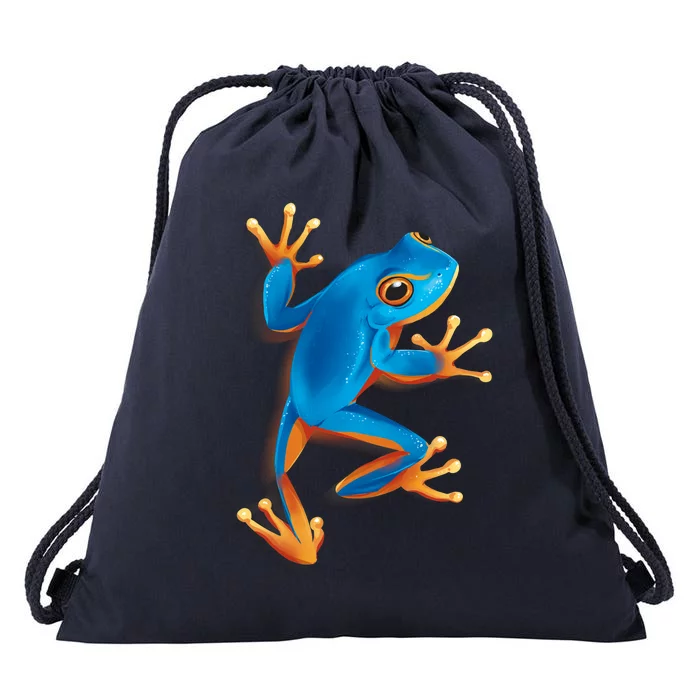 Realistic Blue Tree Frog Drawstring Bag