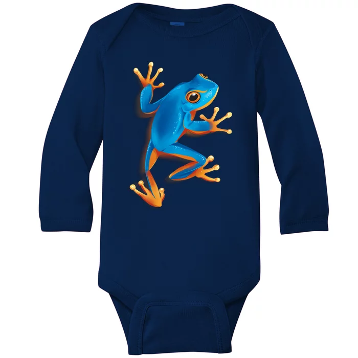 Realistic Blue Tree Frog Baby Long Sleeve Bodysuit