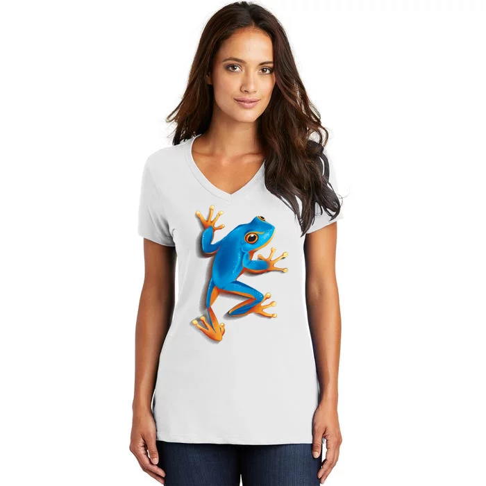 Realistic Blue Tree Frog Women's V-Neck T-Shirt