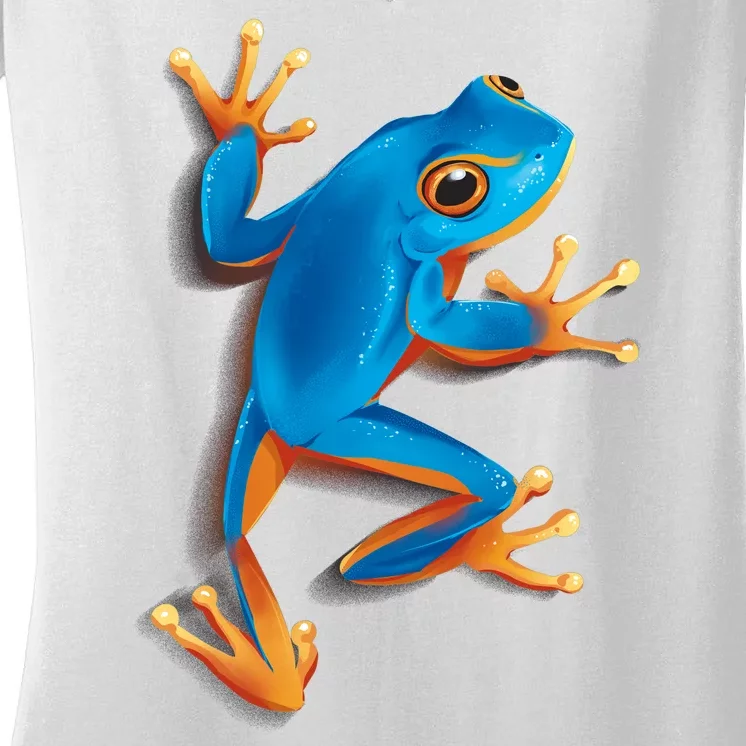 Realistic Blue Tree Frog Women's V-Neck T-Shirt