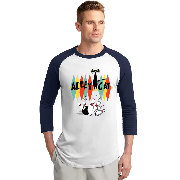 Retro Bowling Tee Vintage Bowler Alley Cat Vintage Baseball Sleeve Shirt